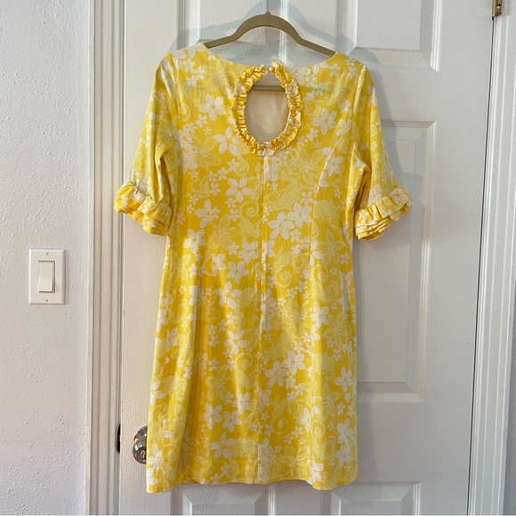 Lilly Pulitzer Linen Yellow Floral Ruffle Dress 6 - Picture 6 of 13